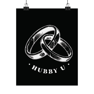 Poster with two interlocking rings and 'HUBBY U' text on a black background