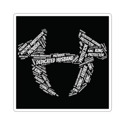 Black and white design of a cross made from text on a black background